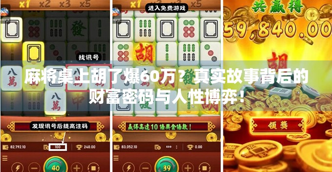 麻将桌上胡了爆60万？真实故事背后的财富密码与人性博弈！